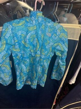 The North Face Girls M Blue Teal & Lime Dot-Print Shell Rain Jacket